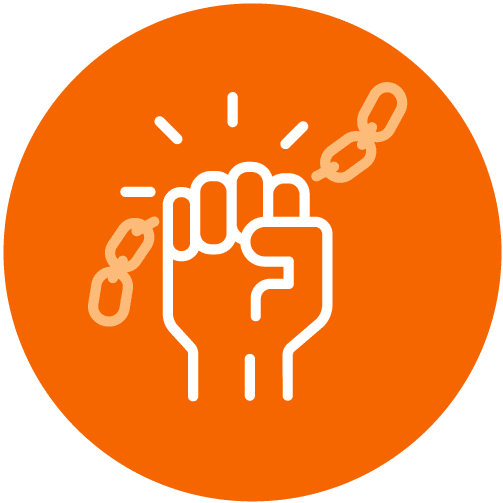 A fist holding chain links
